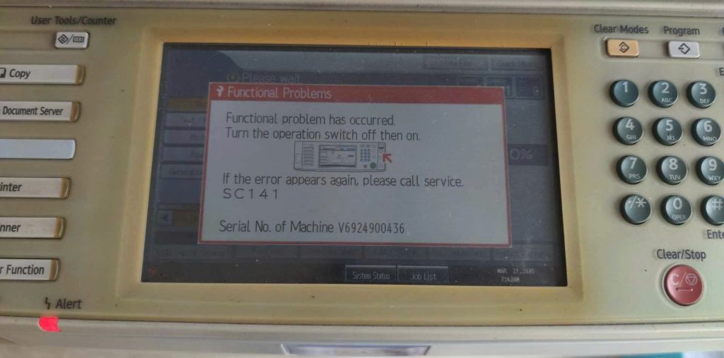 Lỗi SC 141 trên máy photocopy Ricoh