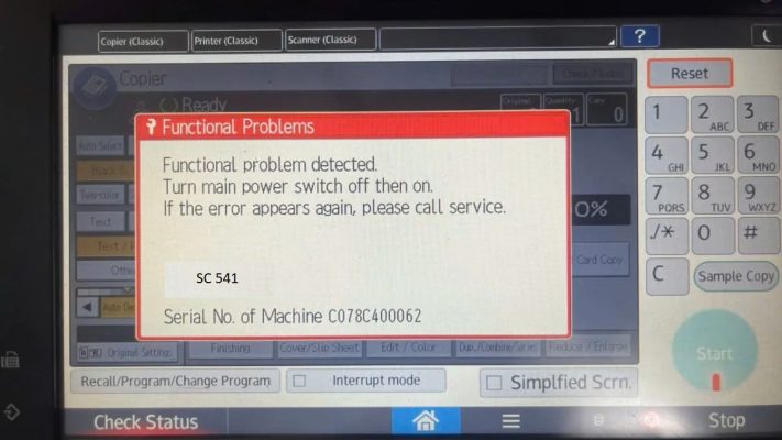 ricoh lỗi sc 541 sc542