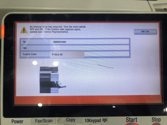 konica lỗi code P-16 P-18