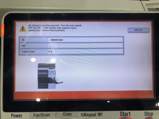 konica lỗi code P-9