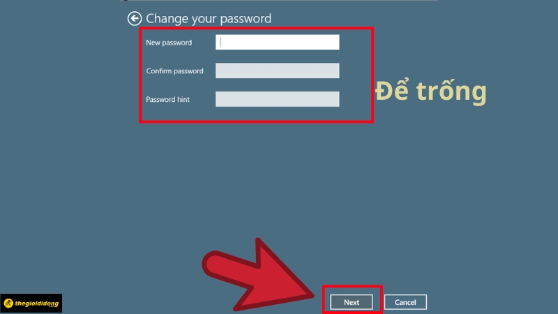 Không cài mật khẩu mới Không cài mật khẩu mới