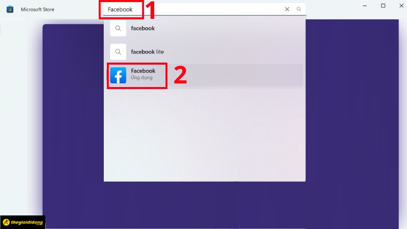 Gõ từ khóa Facebook vào ô tìm kiếm Gõ từ khóa Facebook vào ô tìm kiếm