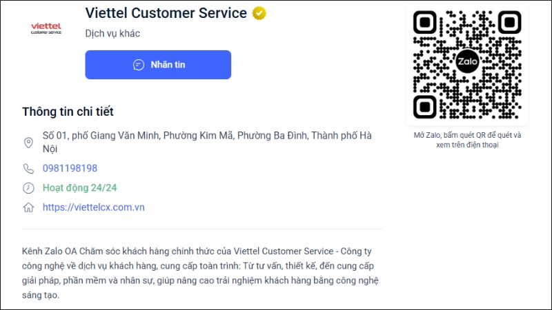 Tổng đài Viettel CSKH qua Zalo Tổng đài Viettel CSKH qua Zalo