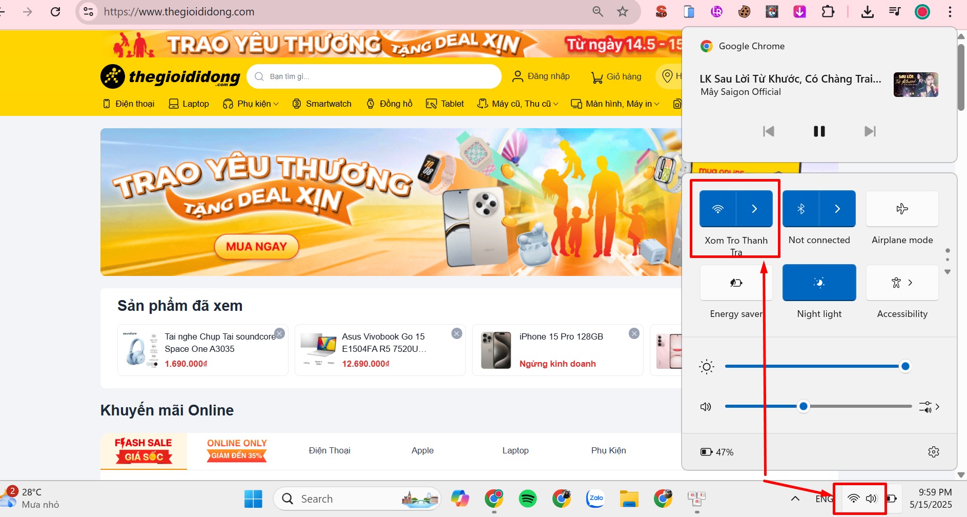 Chọn Wifi đang kết nối Chọn Wifi đang kết nối