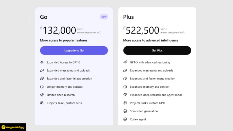 So sánh ChatGPT Go với ChatGPT Plus So sánh ChatGPT Go với ChatGPT Plus