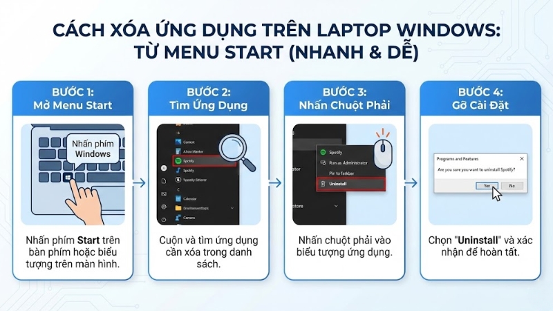 Xóa ứng dụng trực tiếp từ menu Start Xóa ứng dụng trực tiếp từ menu Start