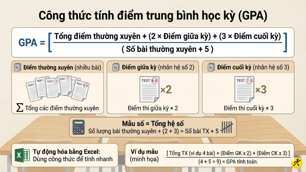 Công thức tính điểm trung bình môn học kỳ Công thức tính điểm trung bình môn học kỳ