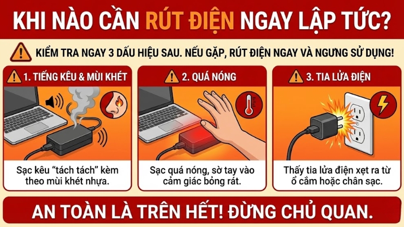 Sạc laptop kêu tách tách, rè rè: Dấu hiệu nguy hiểm cần biết