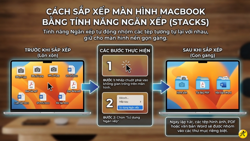 Cách sắp xếp màn hình MacBook gọn gàng, khoa học, đơn giản nhất