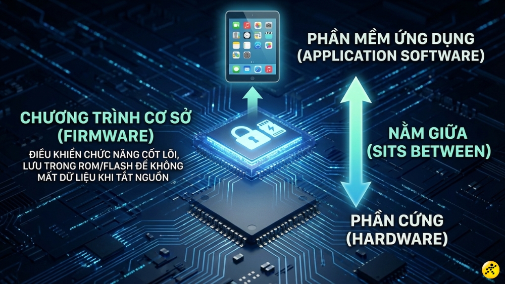 Firmware nằm giữa phần cứng và phần mềm ứng dụng Firmware nằm giữa phần cứng và phần mềm ứng dụng