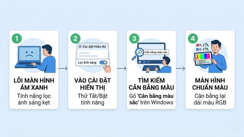 Màn hình máy tính, laptop bị ám xanh: Nguyên nhân và cách khắc phục